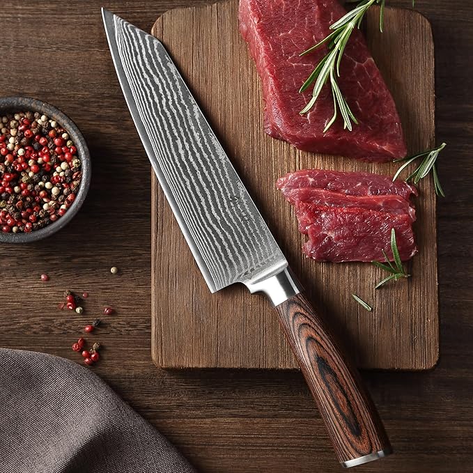 Wakoli EDIB Damascus Kiritsuke Chef Knife – 7.9-Inch Japanese Style Kitchen Knife | Genuine 67-Layer Damascus Steel Blade with VG10 Core | Ergonomic Pakkawood Handle | Professional Cooking Knife