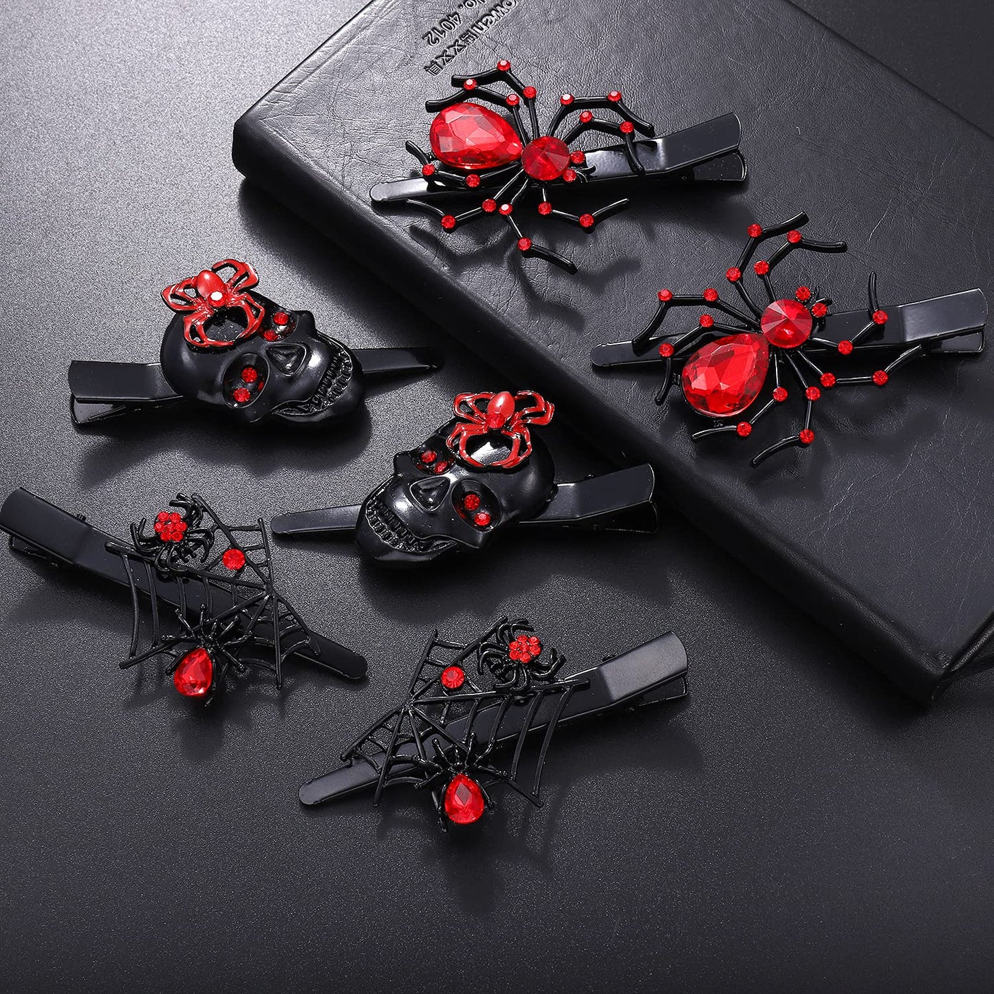 PHALIN Halloween Hair Clips Gothic Large Spider Web Skull Hair Clip for Women Spooky Alligator Duckbill Hair Pins Barrettes Hall