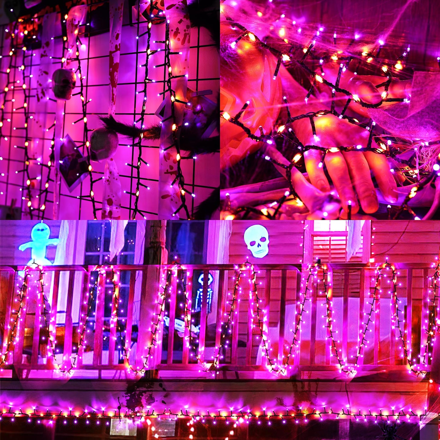 Brizled Halloween Lights, 372 LED Cluster, 17 Modes, 19.6FT, Waterproof, Orange & Purple, Model FTC-372MC-18