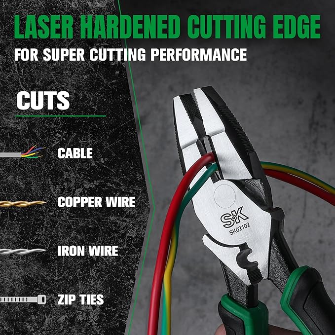 SK 9.5-Inch Linesman Pliers, High Carbon Steel, Ergonomic Anti-slip Handle for Comfortable Grip