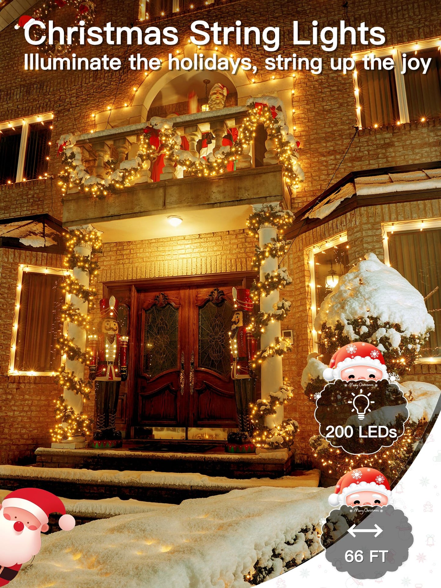 Guhope Christmas Lights 66Ft 200 Led  Christmas Tree Light With 8 Lighting Modes  Outdoor Waterproof String Lights With Remote And Timer  Fairy Light For Holiday Decor (Warm White)