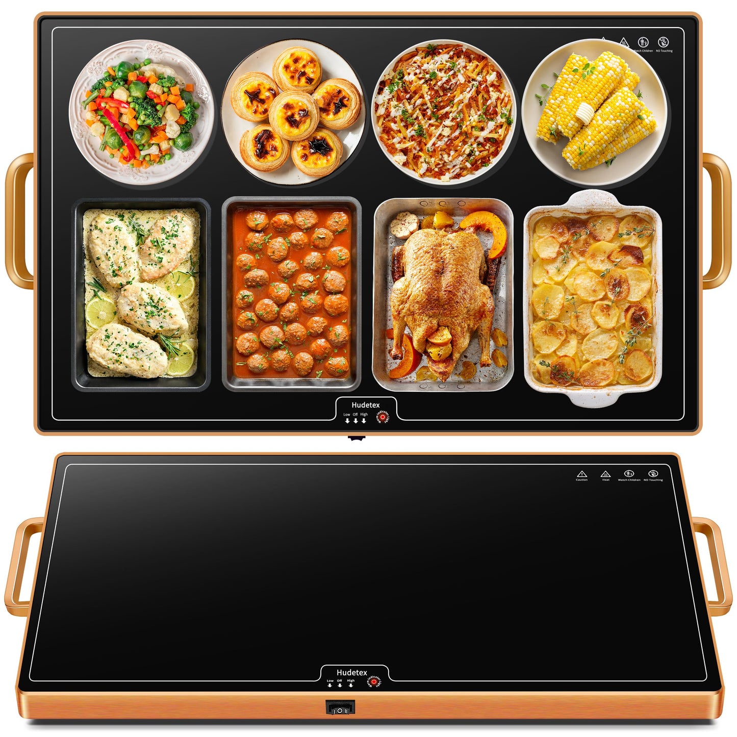 Warming Mat for Food (XXL32 x18), Warming Trays for Buffets Party and Daily Use, Temperature Control Food Warmer, Full Surface Tempered Glass Top Heating Food Warming Mat, Black Electric Warming Tray