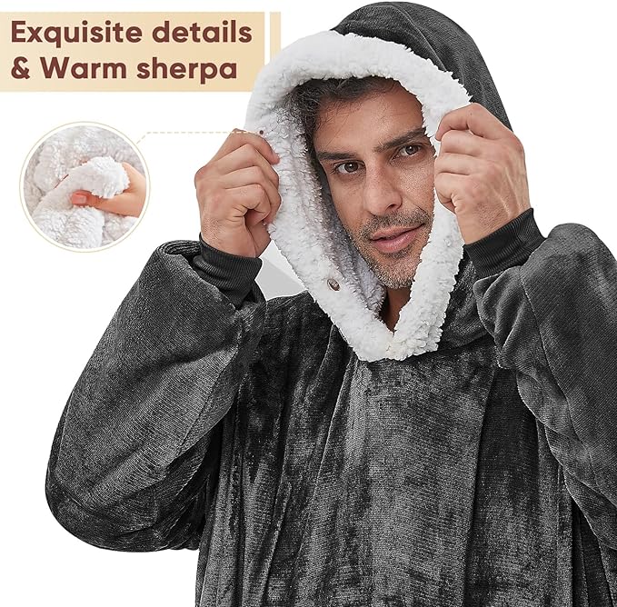 yescool Wearable Blanket Hoodie, Flannel Sherpa Fleece Blanket Sweatshirt for Adults Women Men,One Size Fits All