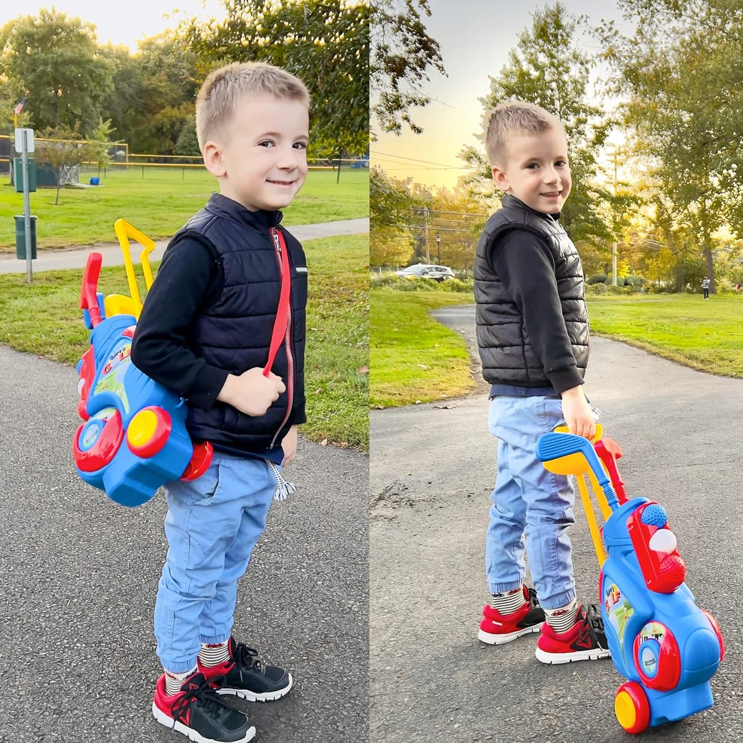 Liberry Toddler Golf Set, Upgraded Kids Golf Cart with Unique Shoulder Strap Design, Indoor and Outdoor Sports Toys Christmas Gift for Boys Girls 1 2 3 4 5 Years Old