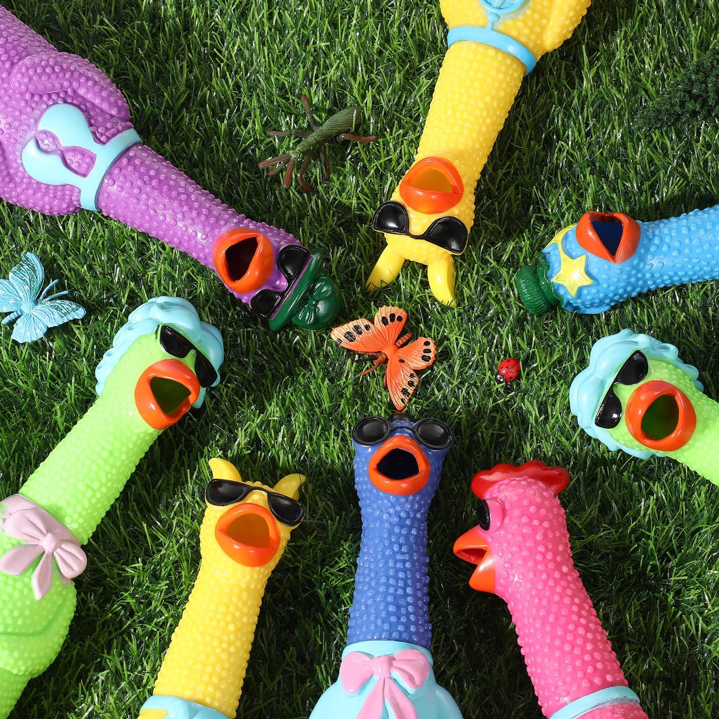 Suilung 8 Pcs Silly Rubber Chicken Screaming Chicken Dog Toy with Squeaker Large Squeaky Prank Noise Maker for Party Gift Prank Novelty Gifts Rubber Dog Toys(11 Inch,Mixed Style)