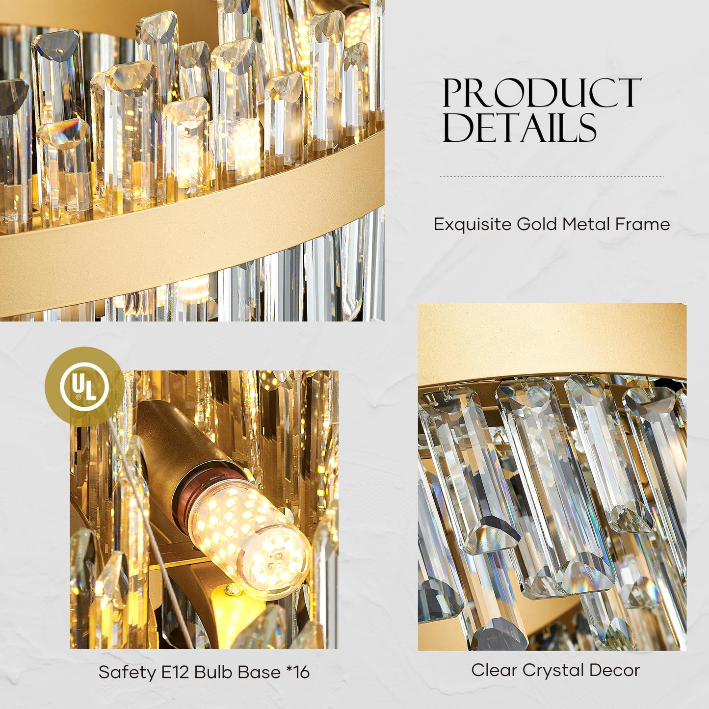 Lighceac 31.9 Gold Modern Crystal Chandelier Light Fixtures stylish 2 Rings Crystal Chandeliers For Dining Room 16-Light Round Hanging Pendant Lighting For Living Room Kitchen Island Entryway Bedroom