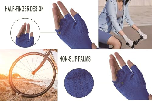 PIQIDIG Men's Women's SPF Fingerless Gloves Mittens Sun Protection Unisex Driving Gloves UPF 50+ With Silicone Gel