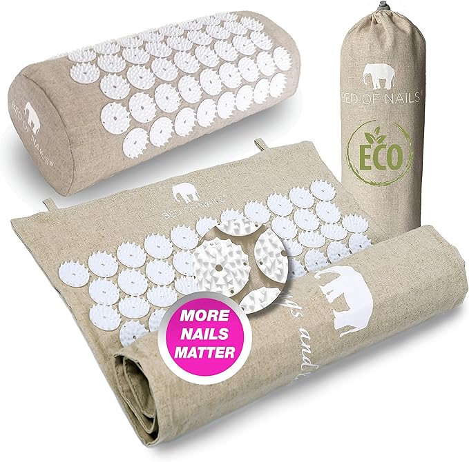 Bed of Nails The Comfortable ECO Acupressure Travel Mat and Pillow Acupressure Set - Premium Acupuncture Mat for Back Pain...