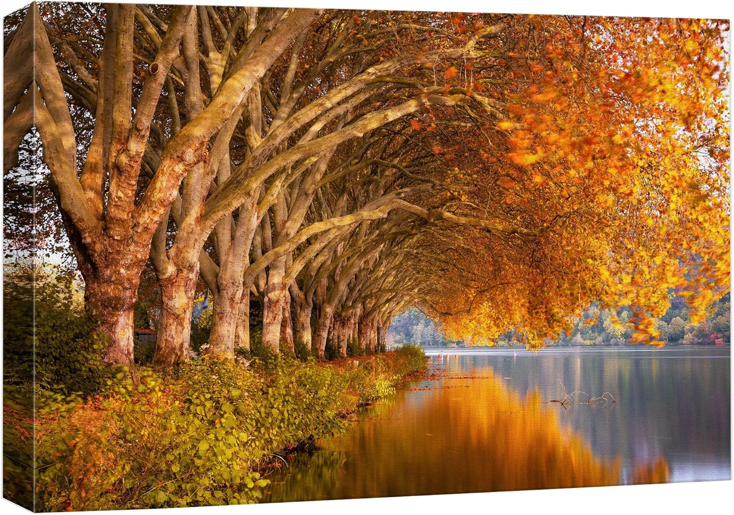 wall26 Canvas Print Wall Art Autumn Fall Orange Leaf Forest Lake Nature Wilderness Photography Realism Earth Scenery Rustic Scenic Landscape Colorful for Living Room, Bedroom, Office - 16"x24"
