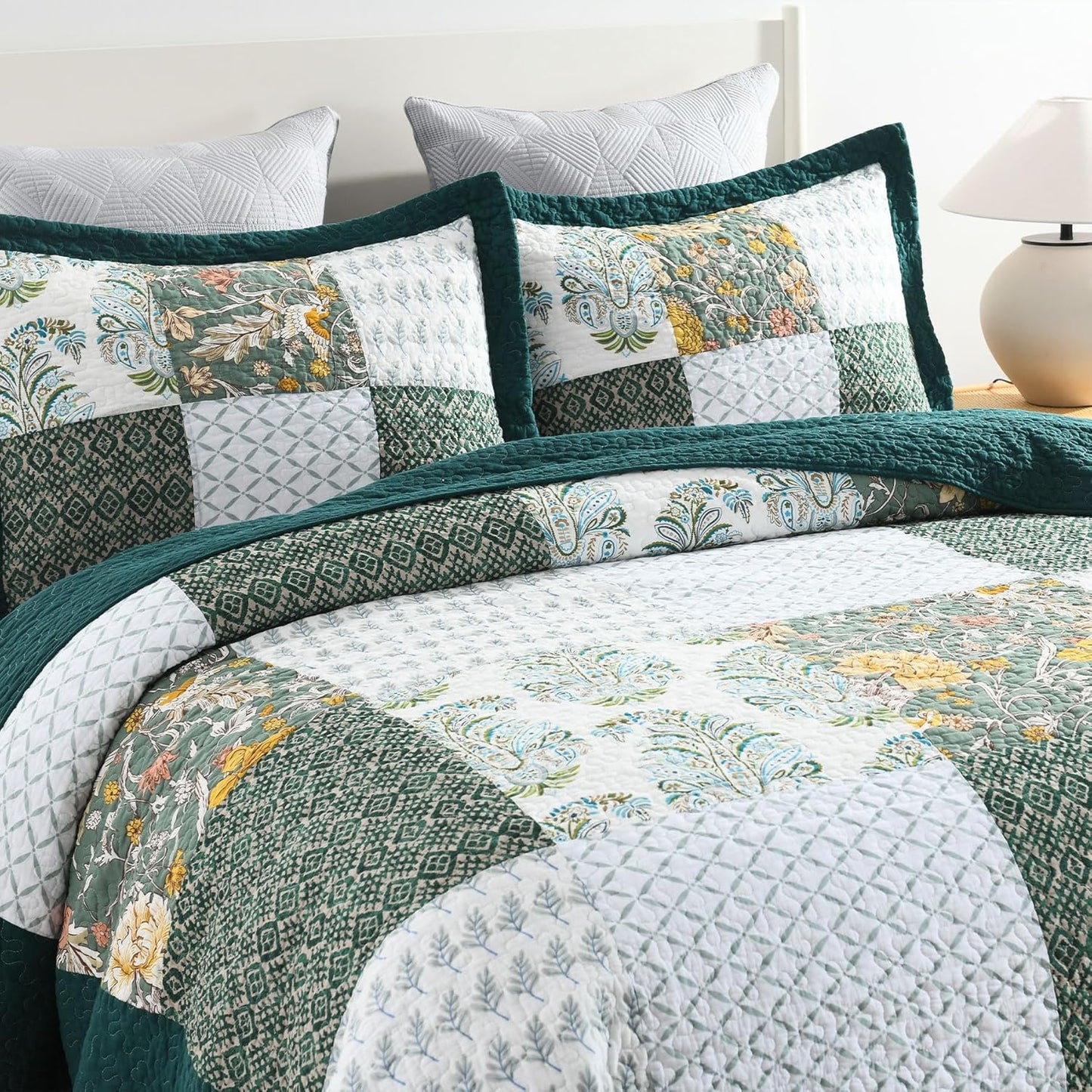 Secgo California King Quilt Size - 100% Cotton Oversized California Comforter Set Bedding Sets (120 * 110 Inch) with 2 Pillow Shams, Patchwork Reversible Lightweight Bedspread