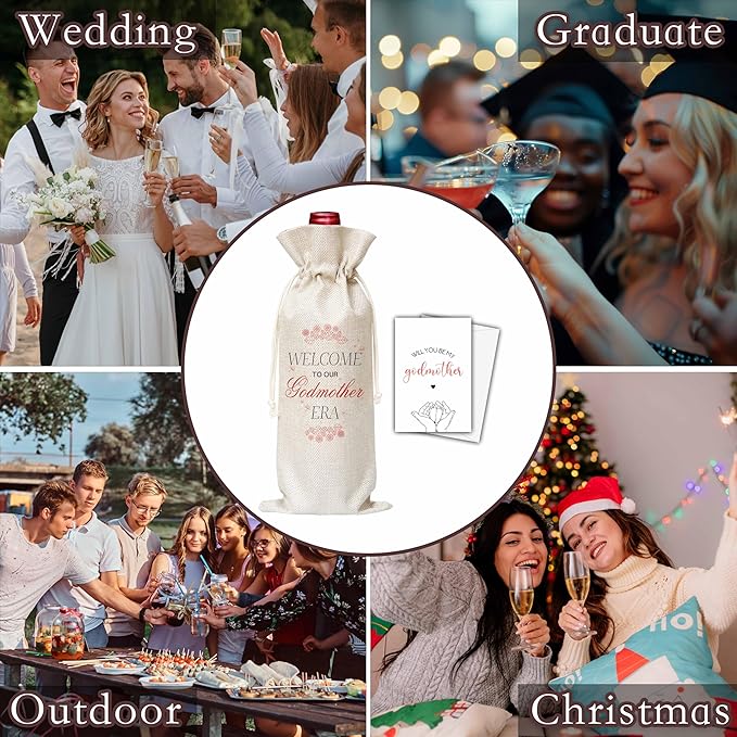 Godmother Gifts Wine Bag & Card, Godmother Proposal Gifts, Wine Bag For God Mother, Welcome To Our Godmother Era Wine Bag For Baby Shower Baby Announcement Baptism, Will You Be My Godmother Gifts -04