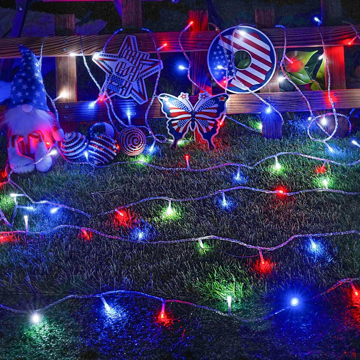 Kaq Red White & Blue Lights 115Ft 300Led 4Th Of July Decorations Outdoor/Indoor  Extendable Plug-In Twinkle Fairy Lights Waterproof With 8 Modes&Timer Independence Day Patriotic Tree Decorations