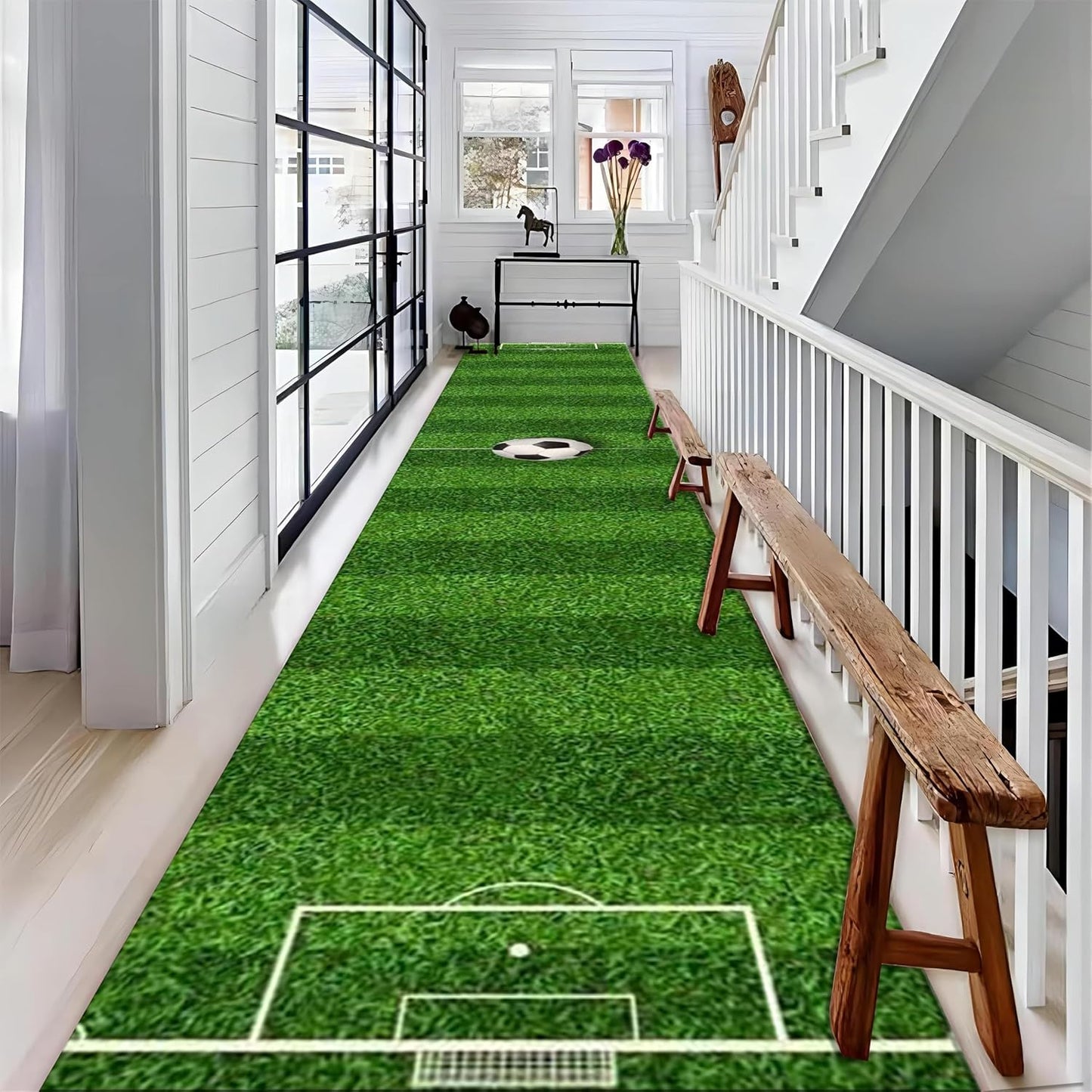 Football Game Area Rug for Living Room, 3.3x7ft, Soccer Sports Entryway Mat, Washable Durable High Traffic Rug, with Non Slip Backing Absorbent Carpets for Entryway Living Room