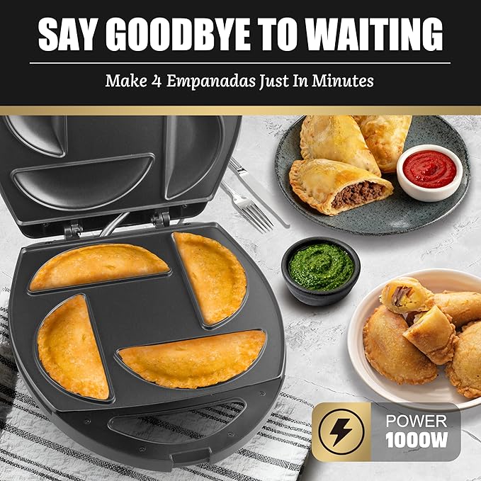 Electric Empanada Maker Machine with Press Mold,Large Dumpling Maker Press,Pierogi Maker Press Machine,Make 4 Psc of 6 Inches Large Empanadas,Jamaican Beef Patties,Calzones,Pocket Pies,Black