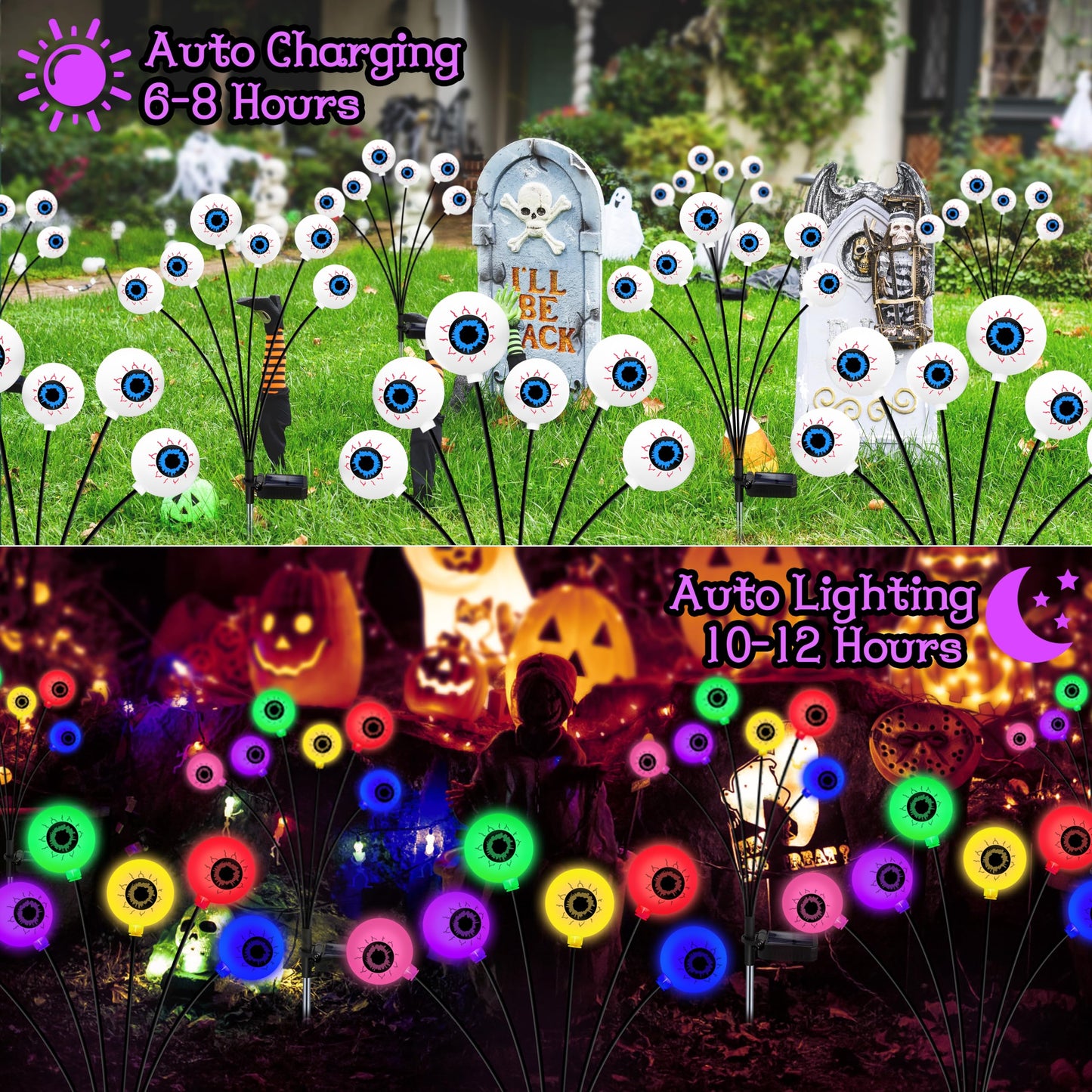 Kohlrabi 4 Pack 24 Led Solar Scary Eyeball Swaying Lights  Solar Firefly Lights Waterproof For Outdoor Garden Yard Lawn Party Flower Bed Decor
