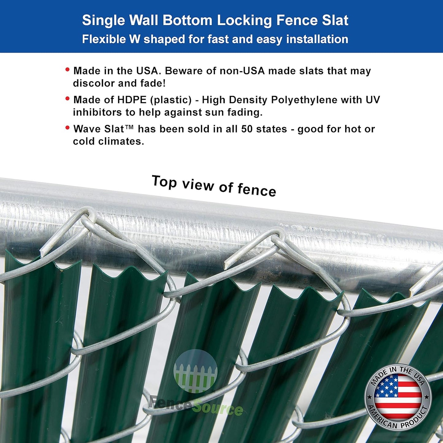 Wave Slat (9 Colors) Single Wall Bottom Locking Privacy Slat for 4', 5', 6', 7' and 8' Chain Link Fence (4 ft, Green)