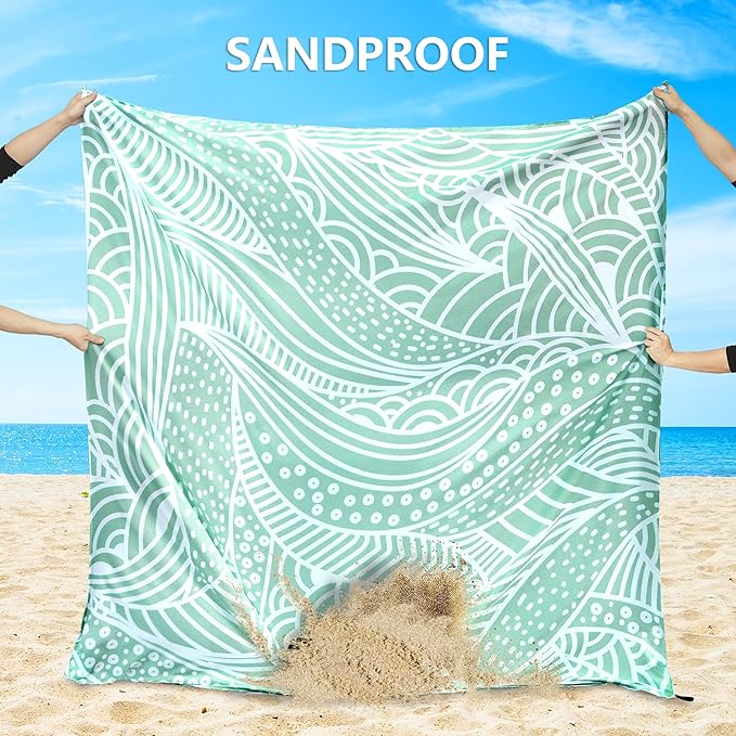 Beach Blanket Waterproof Sandproof Beach Mat 79”x 83” for 1-4 Adults Quick Drying Durable Outdoor Picnic Mat for Beach Festival Travel Camping Hiking (LBL-Ripple, 120"×108"(8 Person))