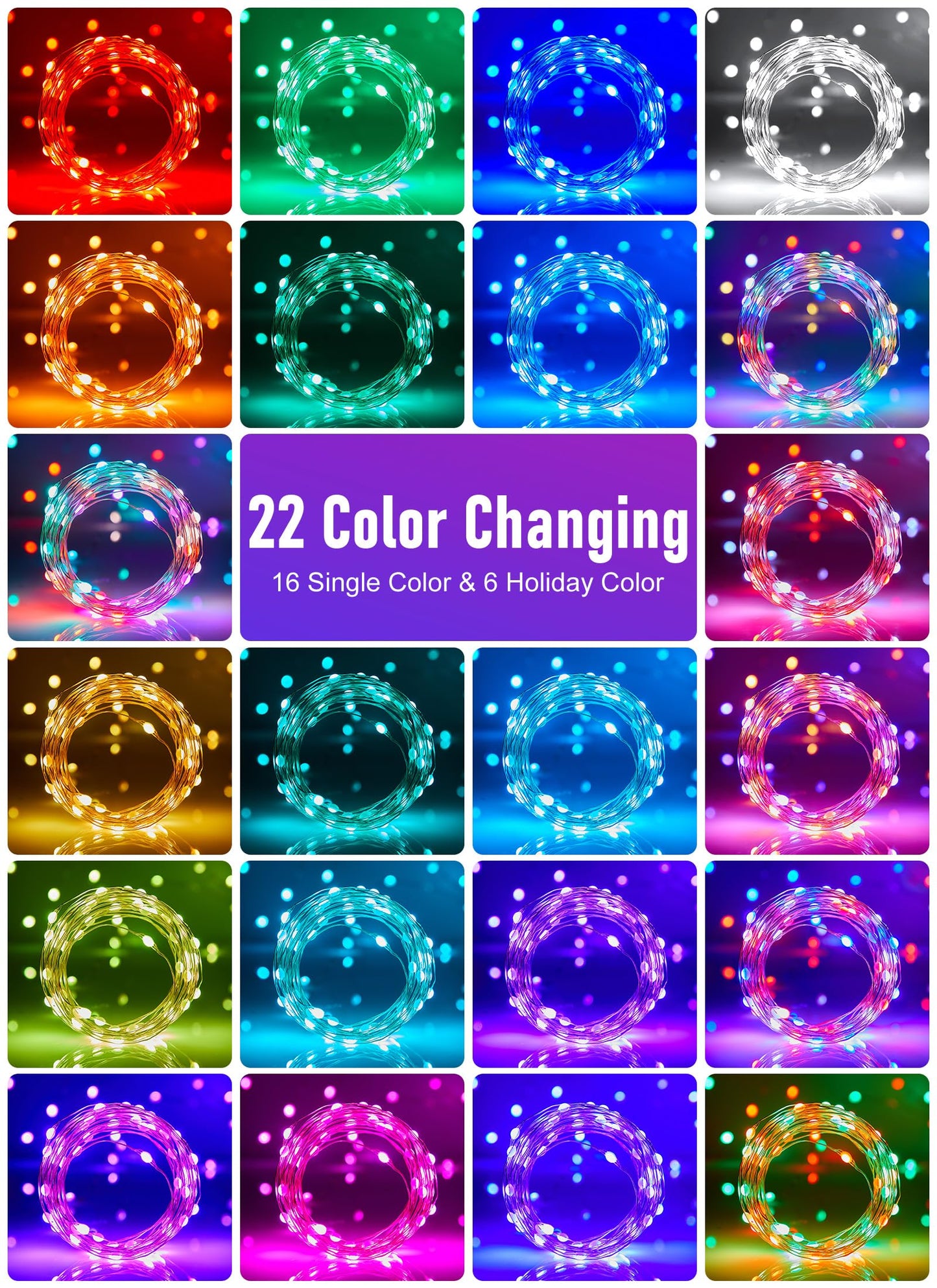 Minetom Fairy Lights - 66 FT 200 LED Color Changing String Lights with Remote, 16 Colors & 6 Holiday Colors, Copper Material