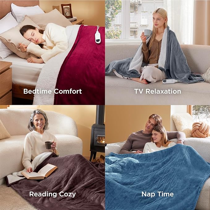 Bedsure Heated Blanket Throw Blanket - Fast Heating Electric Blanket, GentleSoft Flannel Heated Throw with 4 Time Settings, 6 Heating Settings, Cozy Gifts for Women Men (50x60 inches, Sage Green)