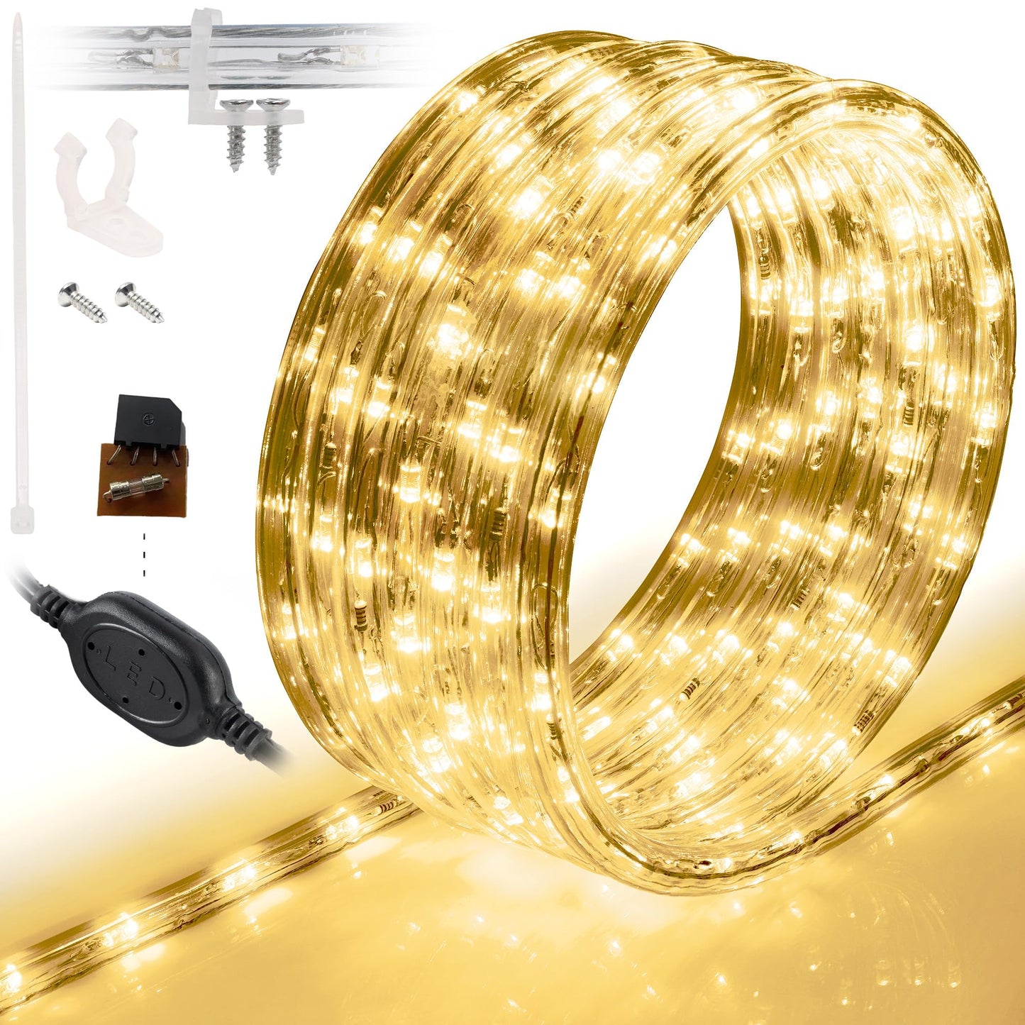WYZworks 50ft LED Rope Lights, Waterproof Outdoor Lighting, Warm White, Flexible PVC Tube