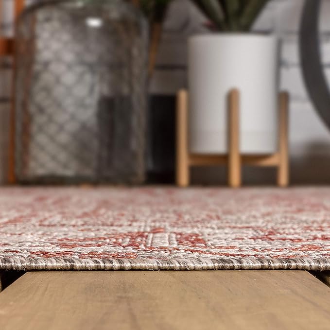 JONATHAN Y SMB105A-5 Estrella Bohemian Medallion Textured Weave Indoor/Outdoor Red/Taupe 5 ft. x 8 ft. Area Rug, Coastal,EasyCleaning,HighTraffic,LivingRoom,Backyard, Non Shedding