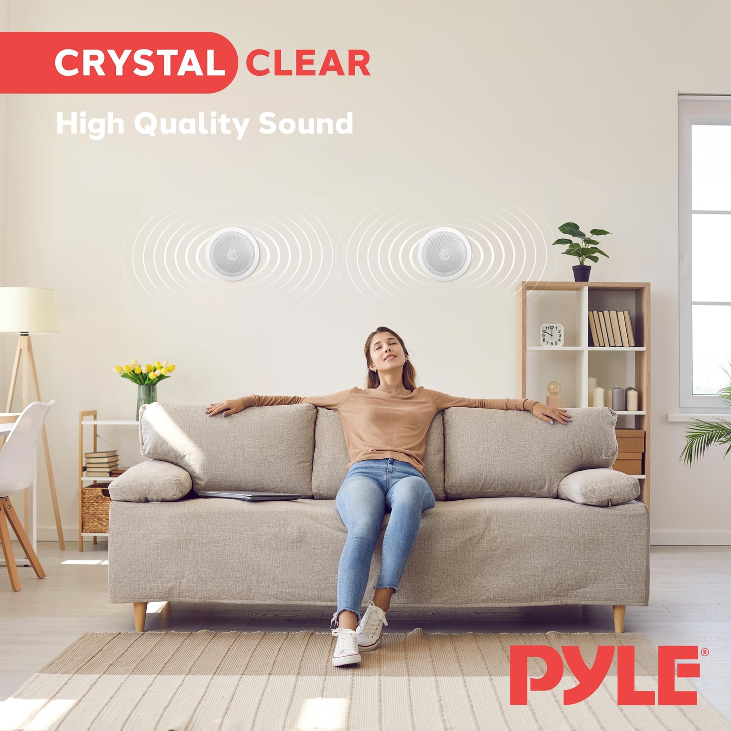 Pyle 6.5 In-Wall/In-Ceiling Midbass Speakers (Pair) - 2-Way Woofer Speaker System Directable 1    Titanium Dome Tweeter Flush