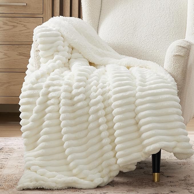 Bedsure Sherpa Blanket Twin Size for Couch - Super Soft, Cozy Fleece Thick Warm Blanket for Winter, GentleSoft Plush & Fluffy Throw Gift for Women, Home Room Decor, White, 60x80 Inches