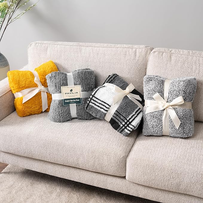 PAVILIA Sherpa Throw Blanket for Couch Sofa, Grey Fluffy Warm Plush Blanket for Twin Bed, Cozy Super Soft Lightweight Throw, Fuzzy Decorative Blanket, All Season Home, 60x80