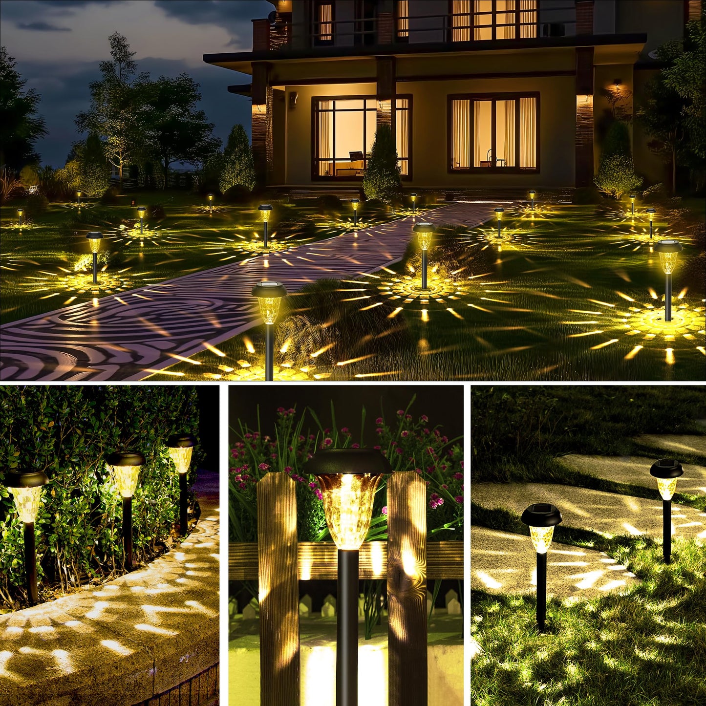 GIGALUMI 16 Pack Solar Lights Outdoor Waterproof, Warm White Pathway Light Solar Powered, Landscape Lighting, Garden Lights for Decor, Patio, Garden, Yard, Pathways, Walkways
