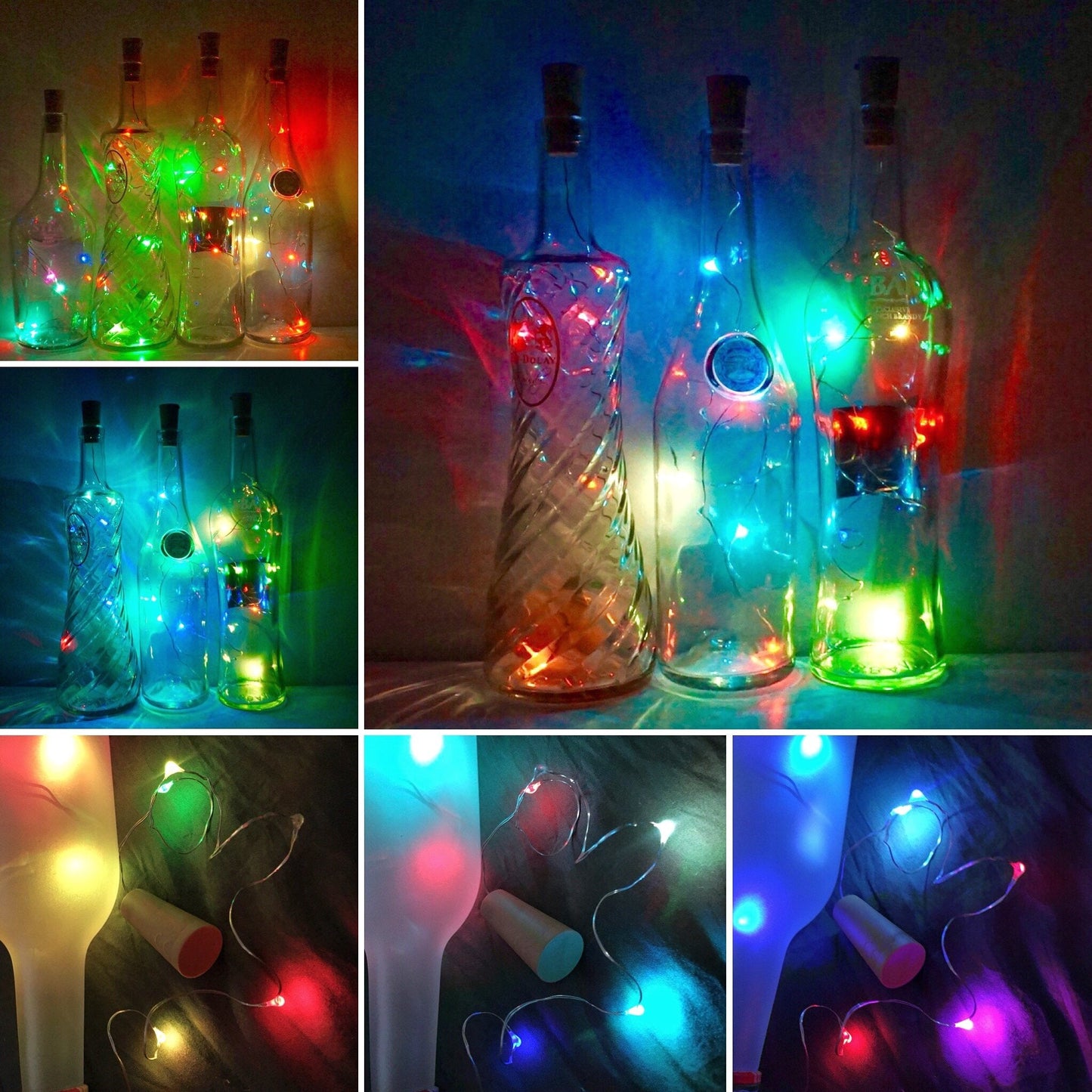 LoveNite Wine Bottle Lights - 10 Pack Battery Operated 10 LED Cork Shape Fairy Lights - Colorful - Model 10L-BCL-WW