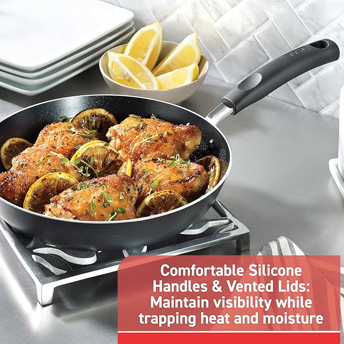 T-fal Signature Nonstick Cookware Set 12 Piece, Oven Broiler Safe 350F, Pots and Pans, Kitchen Cooking Set w/Fry Pans, Saucepans, Saute Pan, Dutch Oven, Griddle, Kitchen, Home, Dishwasher Safe, Black