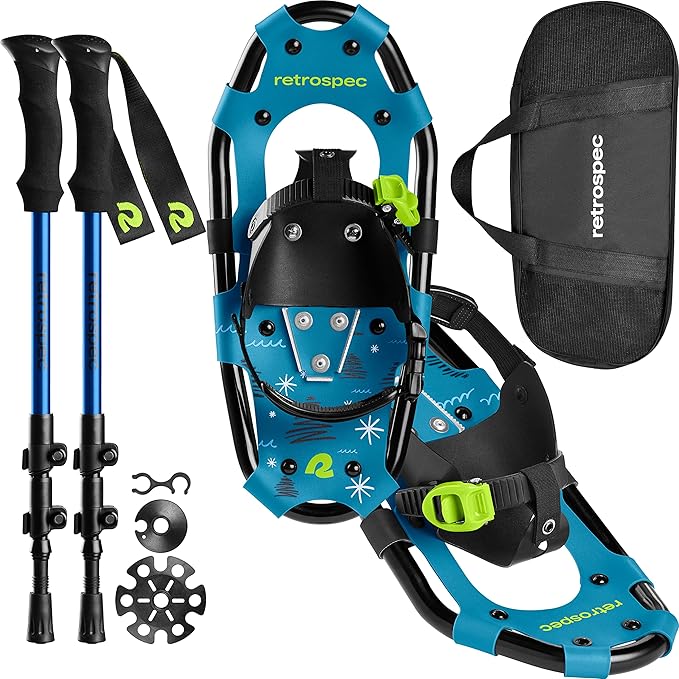 Retrospec Drifter Kids Snowshoes Bundle with Adjustable Trekking Poles - Lightweight Aluminum Hiking Sticks Collapsible fo...