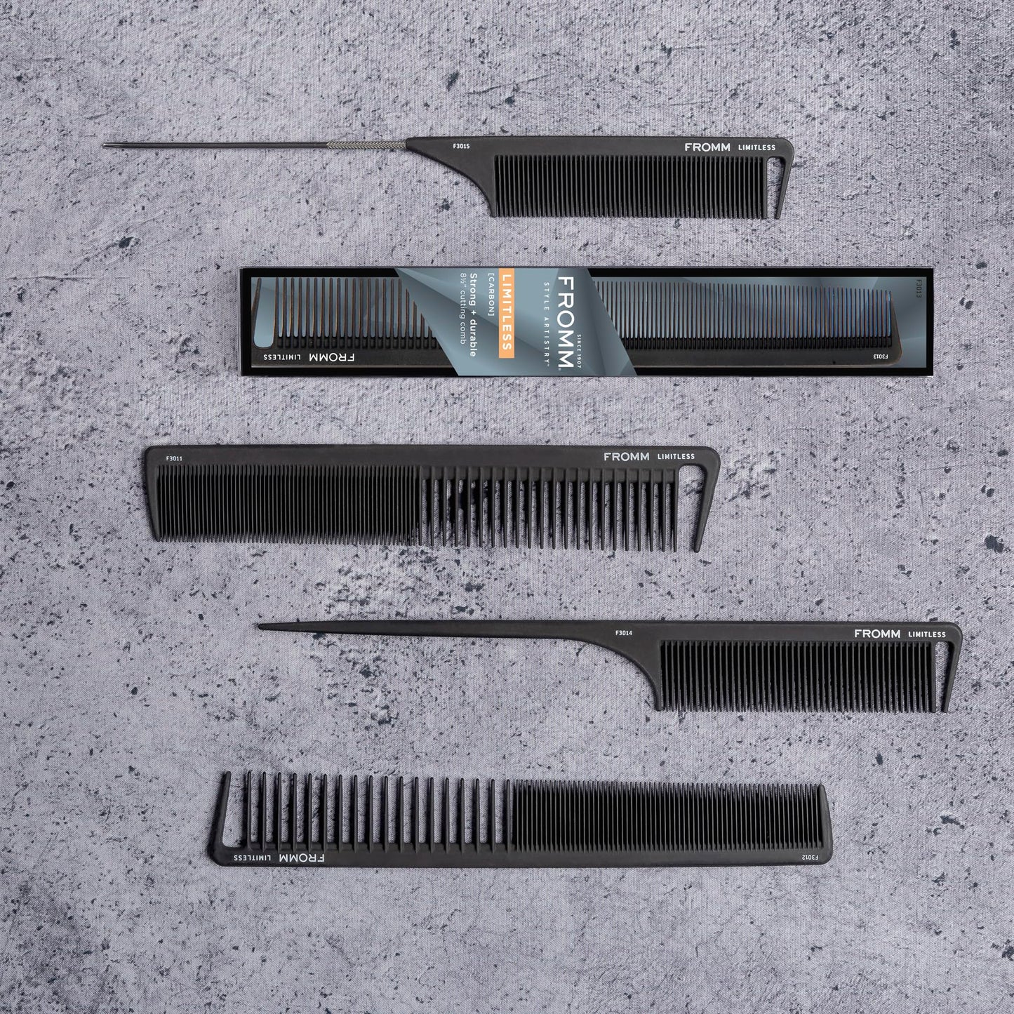 Fromm Limitless 7.5 Carbon Basin Comb with Rounded Tips and Sectioning Tooth for Cutting, Sectioning, Styling, and Detangling, H