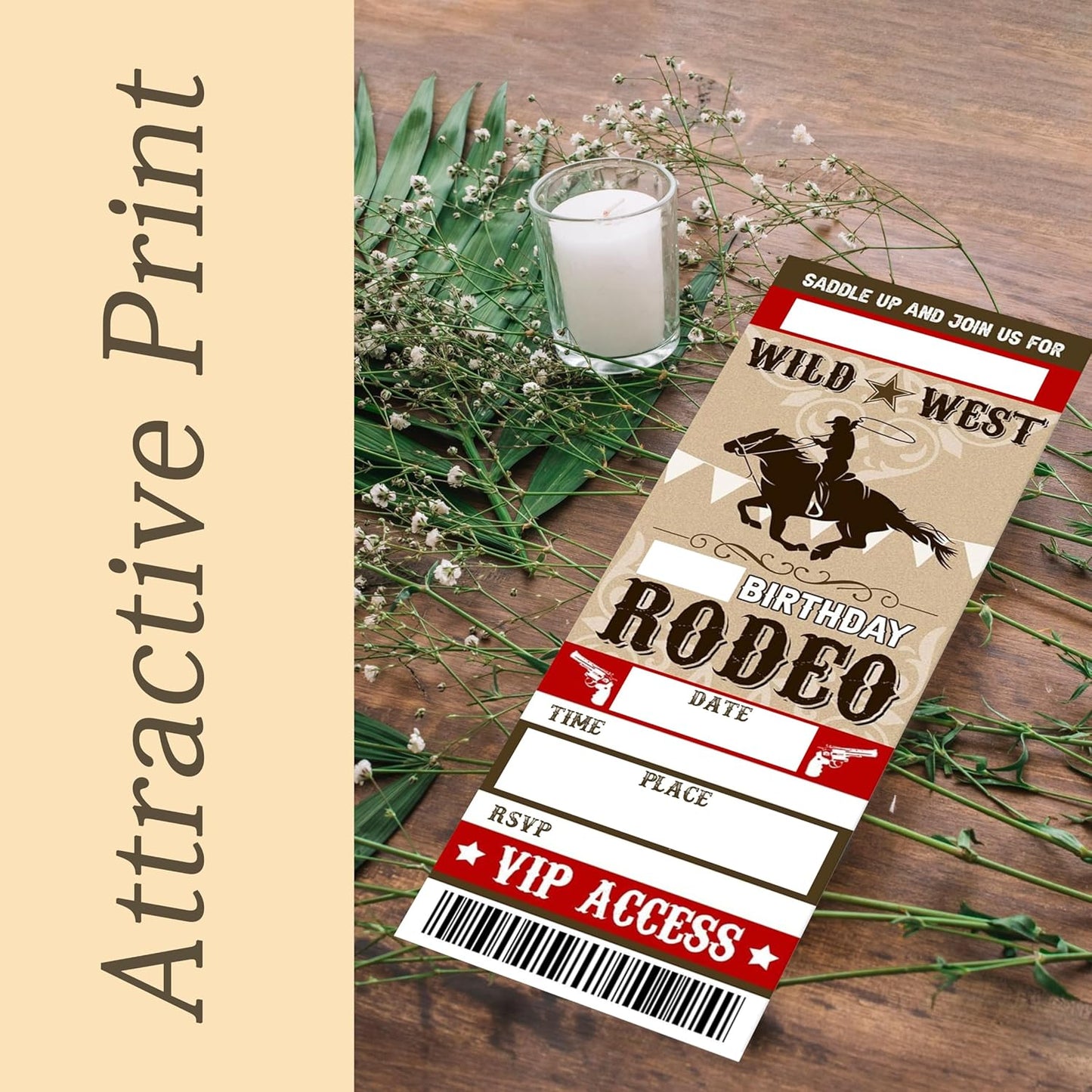 Retro Birthday Cards-Wild West Rodeo Ticket Invite Cards-Retro Cowboy Birthday Invitations with Envelopes for West Lovers-Celebration Party Favor & Supplies (20 Packs)-A19