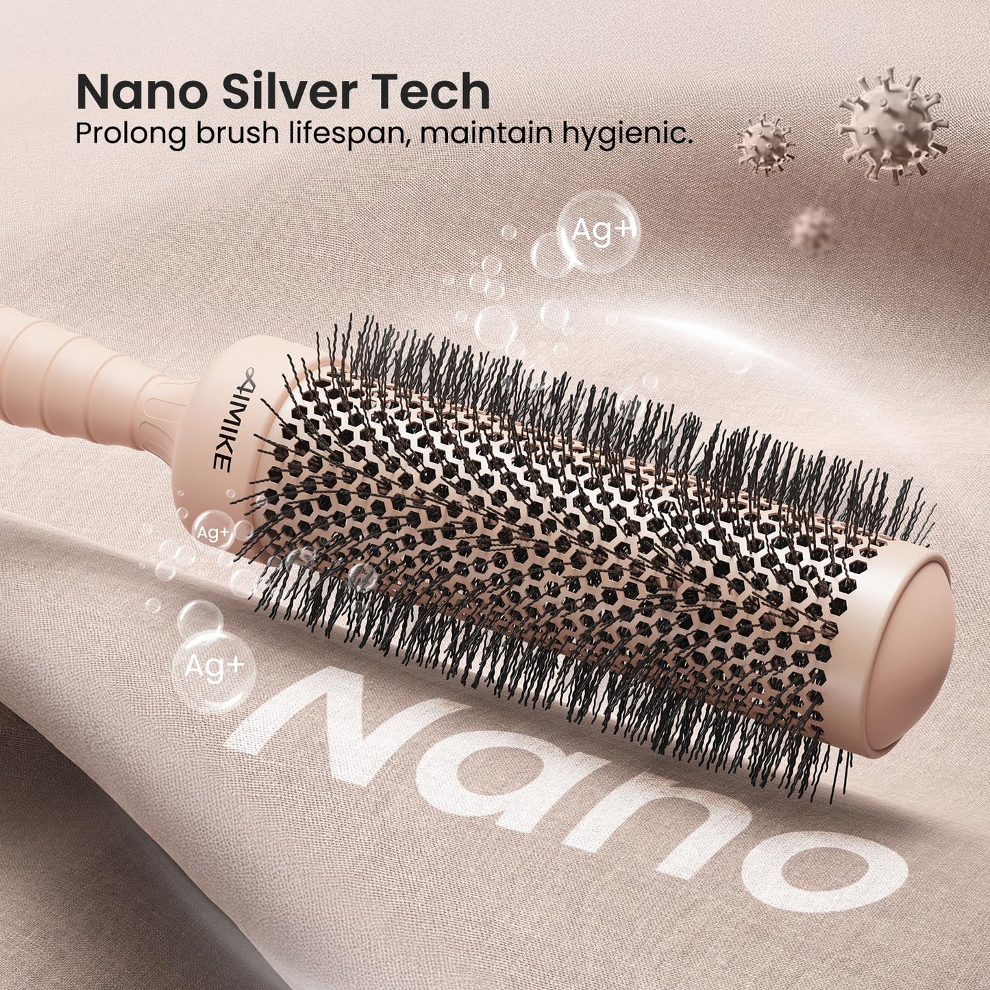 AIMIKE Round Brush for Blow Out, Extra Long Round Hair Brush w/Nano Thermal Ceramic & Ionic Tech, for Blow Drying & Styling, Cur
