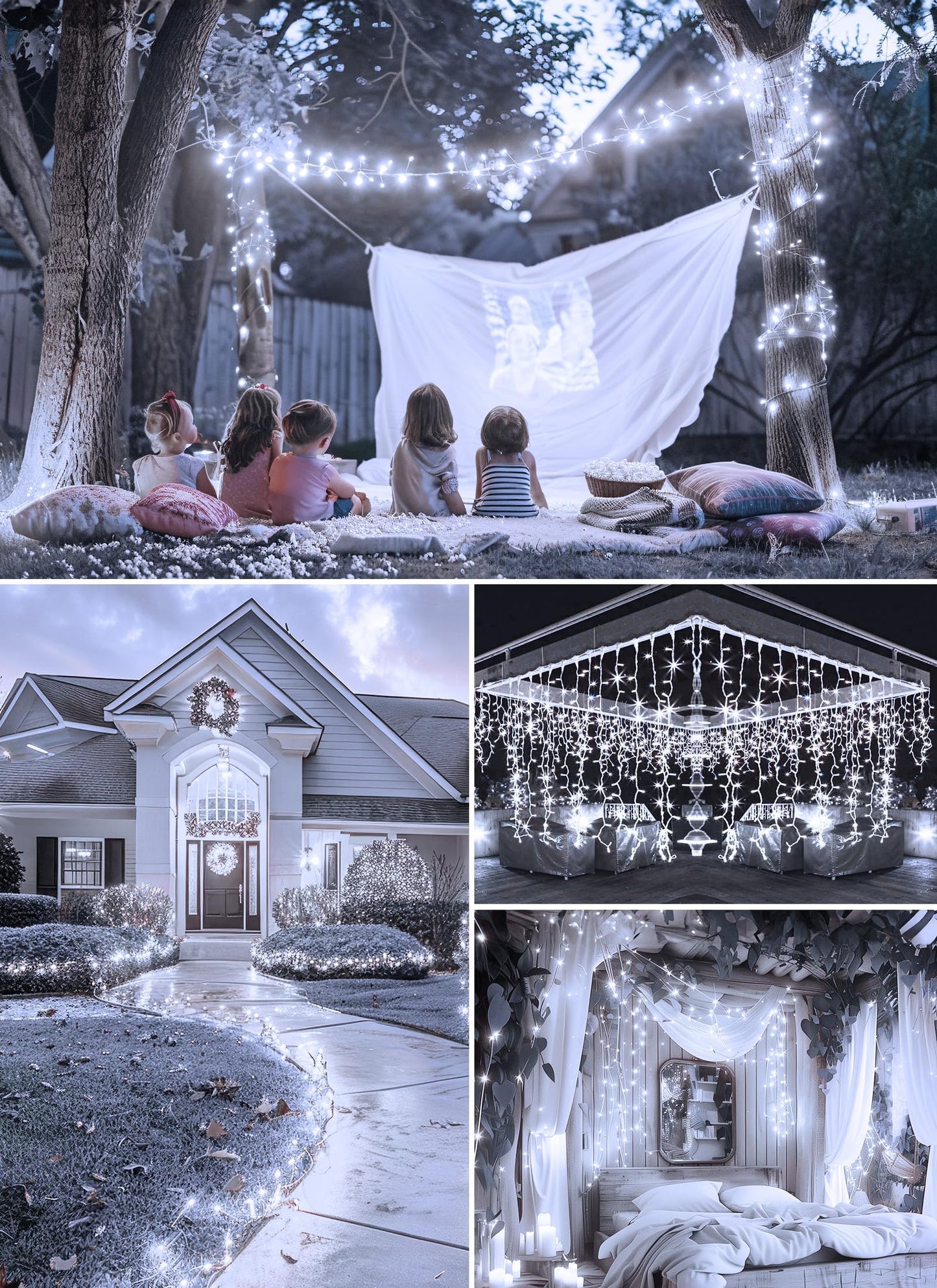 Minetom Outdoor Fairy Lights, 2 Pack Twinkle String Lights, 5 Feet, 60 LEDs, Battery Operated, Pure White