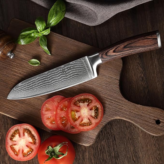 Wakoli EDIB Damascus Santoku Knife – 6.7-Inch Japanese Style Kitchen Knife | Genuine 67-Layer Damascus Steel Blade with VG10 Core | Ergonomic Pakkawood Handle | Professional Cooking Knife in Gift Box