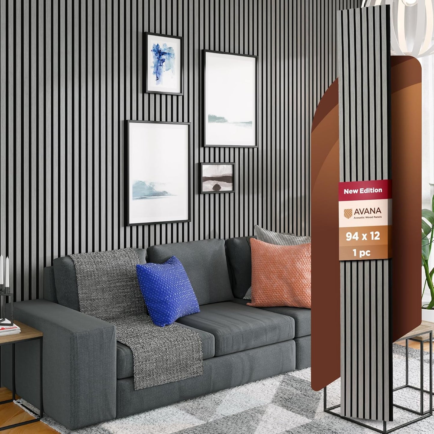 Avana Modern Acoustic Wood Wall Panels – 94.4 X 12.59 Inch Gray Oak Acoustic Panels 1 PC – Wall Panels For Interior Wall Decor For Homes, Offices, Studios – Sturdy And Durable Wood Panels For Wall