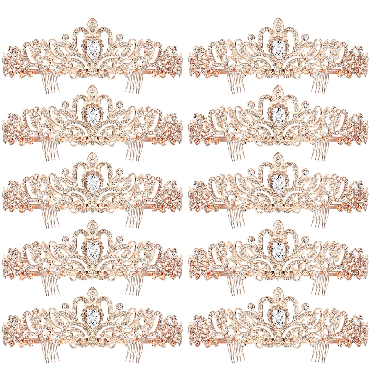 BBTO 10 Pcs Crystal Tiara and Crowns for Women Girls Princess Rhinestone Crown Queen Headband with Combs Bride Tiara for Birthda