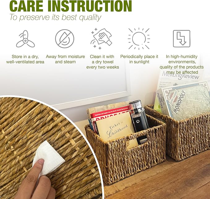 Wicker Basket Set – Stackable Storage Bins for Organizing Pantry & Kitchen – 1 Medium Basket + 1 Small Baskets with Handle – Wicker Storage Baskets for Shelves & More