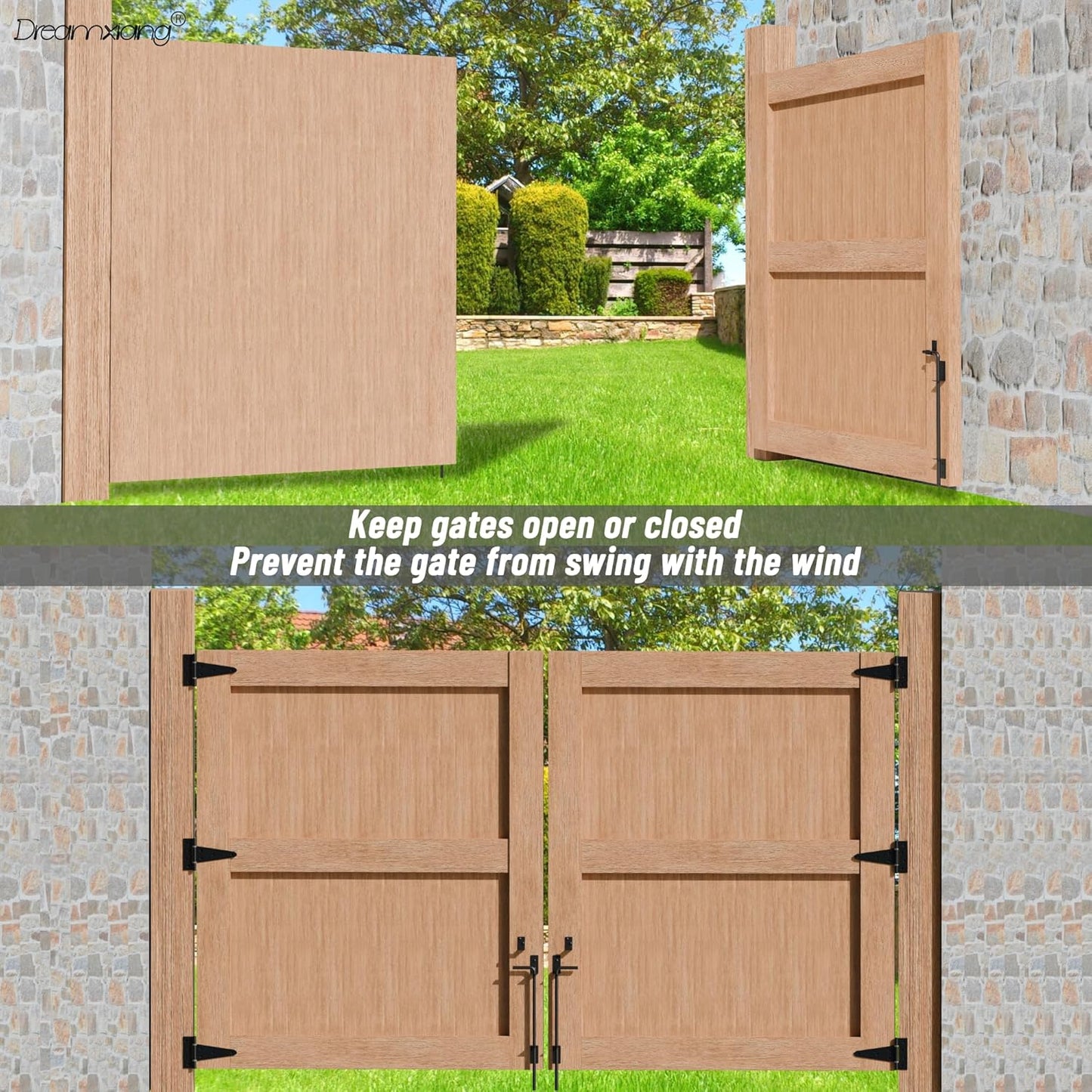 12" Heavy Duty Cane Bolt Gate Drop Rod Extra Thick Hardware Ground Latch for Wood PVC Vinyl Metal Fences Gates, Double Doors, Black Solid Steel-2 Pack