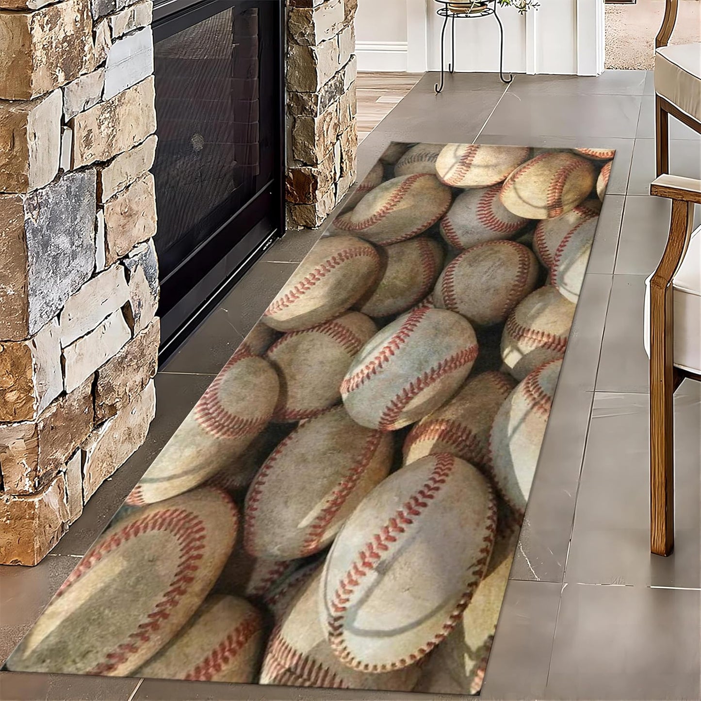 Baseball Long Hallway Rug Runners, 4x10ft, Sports Field Indoor Carpet, Reduce Noise Breathable Soft Entry Rug, Non-Shedding Pet Friendly Foldable Area Rug for Indoor Entry Entryway
