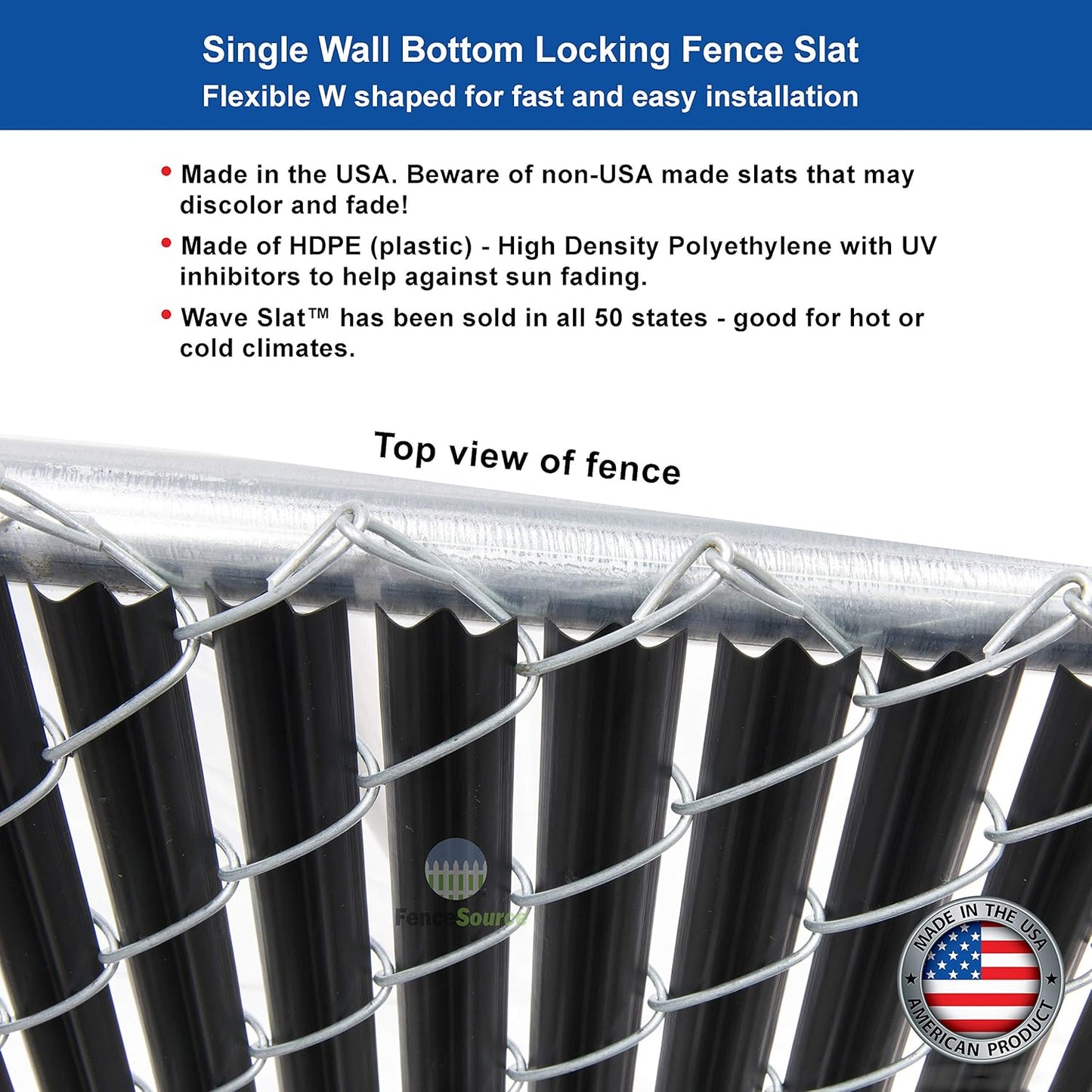 Wave Slat (9 Colors) Single Wall Bottom Locking Privacy Slat for 4', 5', 6', 7' and 8' Chain Link Fence (6 ft, Black)