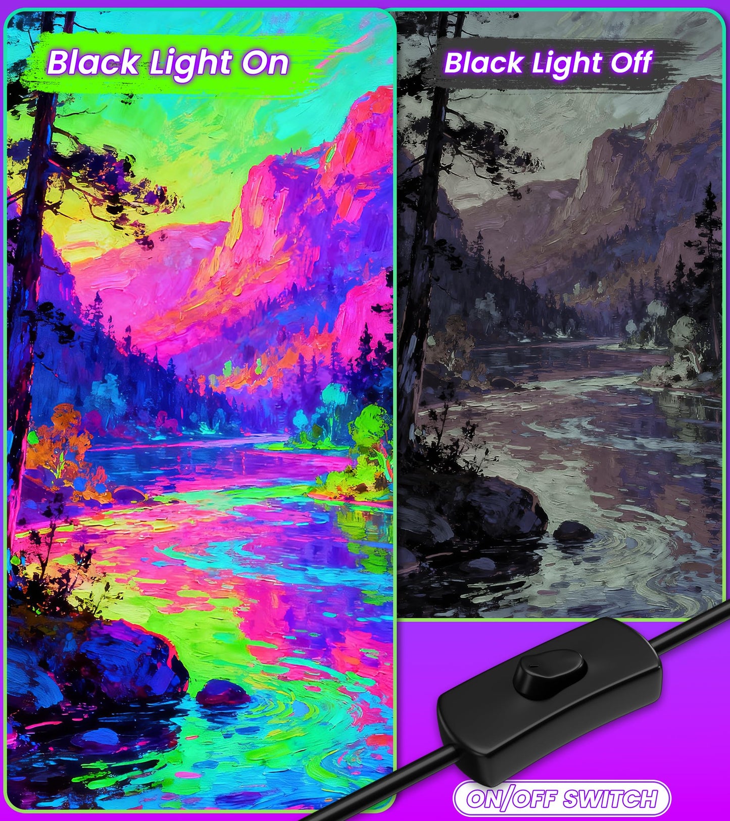 42W 6 Pack LED Black Light Bar, Blacklight Light Up to Lagre Area with 6ft Cable+Switch+Plug, Glow Party Light Supply for Halloween, Fluorescent Poster, Body Paint, Birthday,Classroom, Bedroom
