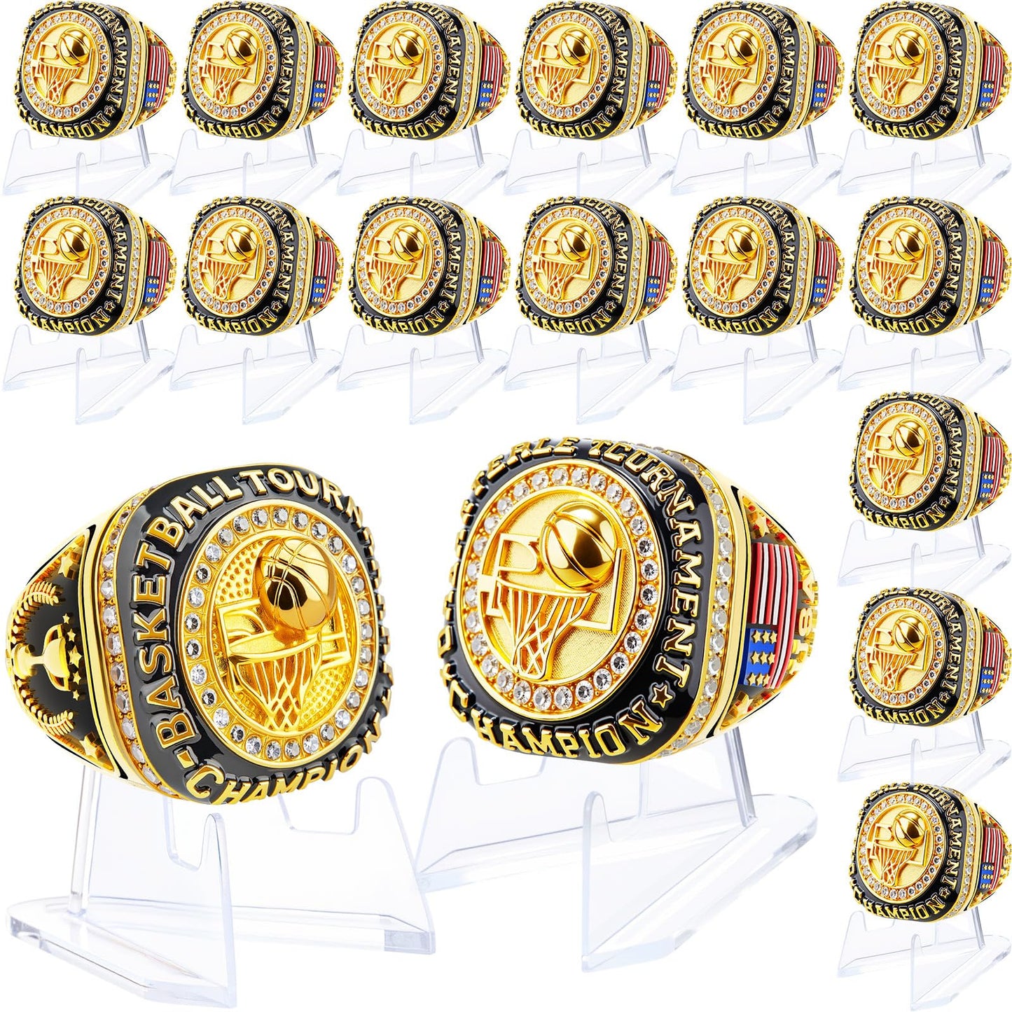 Misdary Basketball Championship Rings with Holder Most Valuable Player Greatest of All Time Gold Ring Award Gift Sports Team Pri