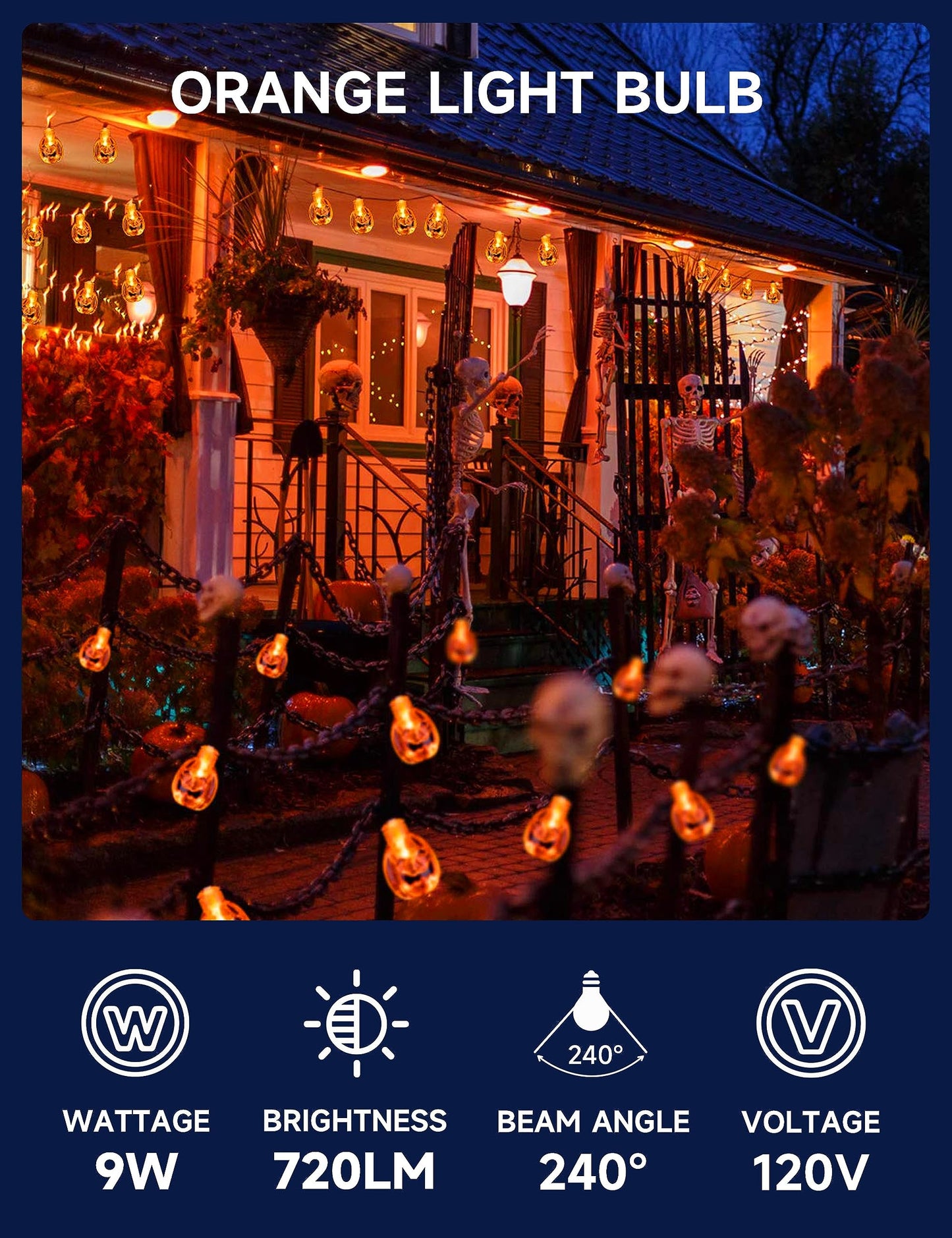 UNILAMP A19 LED Orange Light Bulb, 9W Equivalent, E26 Base, Non-Dimmable, 4 Pack, Holiday Lighting, Model 120VA19OOW9E