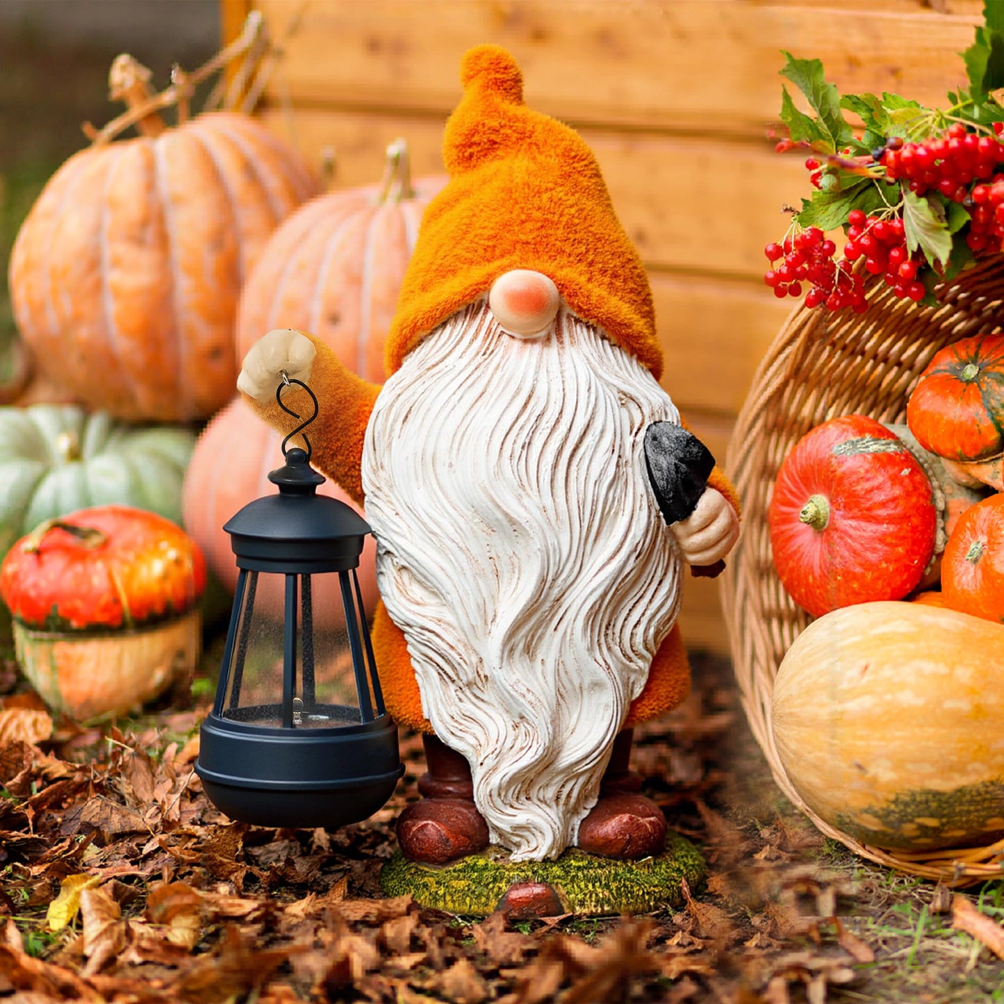 TeresaS Collections Fall Decor  Fall Gnome Decor  Autumn Garden Gnomes Holding Lantern With Solar Lights Waterproof Resin Outdoor Fall Decor  Fall Gifts Outdoor/Indoor 8