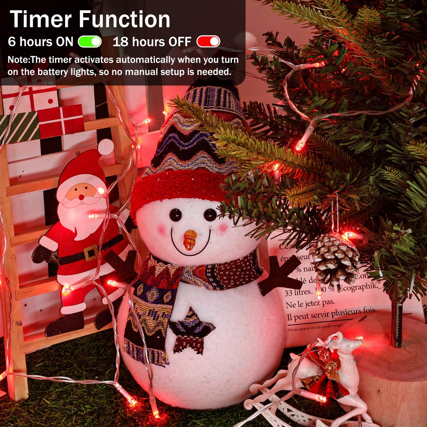 Lomotech Battery Operated Christmas Lights - 4 Pack Total 66Ft 200Leds String Lights 8 Modes Waterproof With Timer For Home  Garden  Party  Holiday  Tree Decoration (Clear Wire  Red)