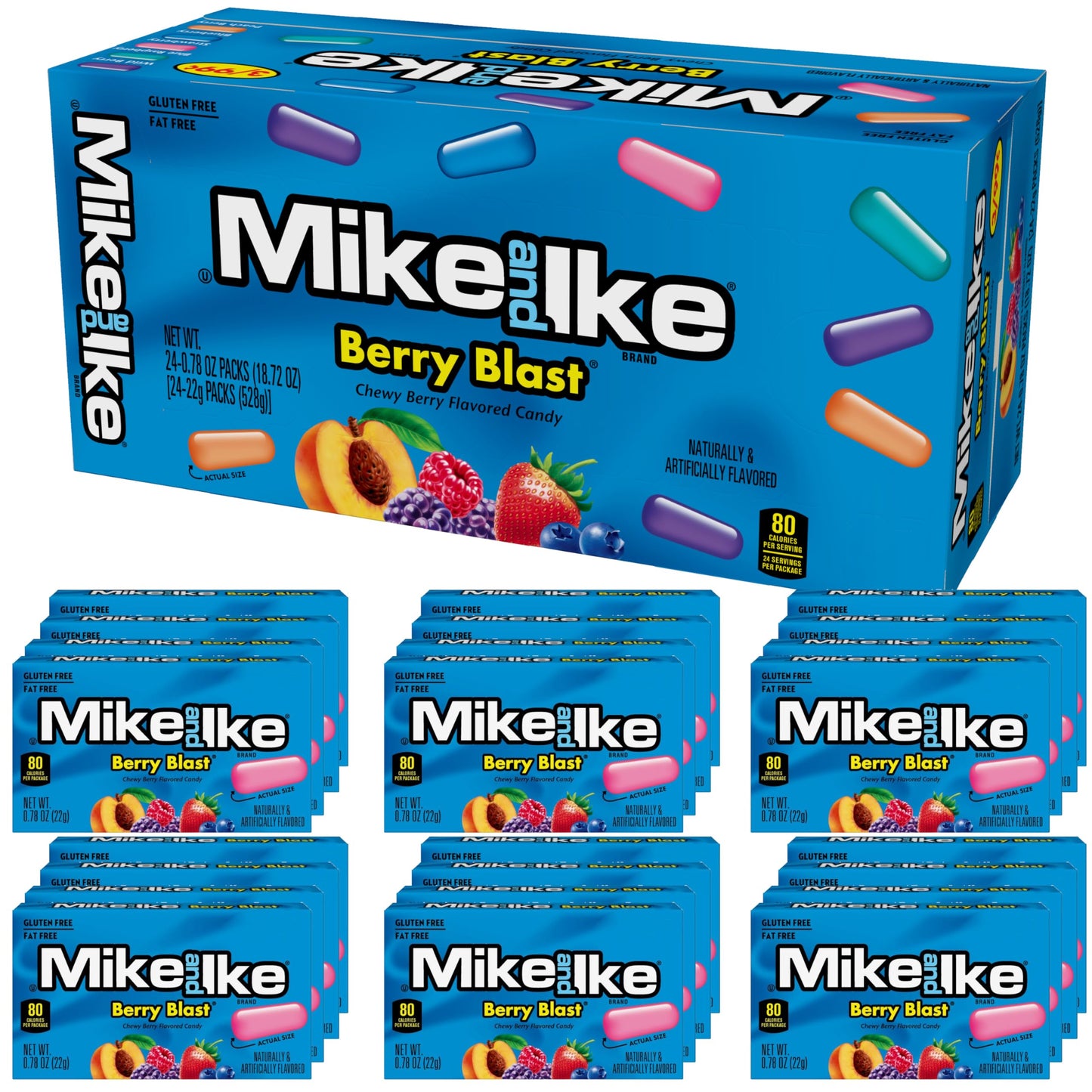 Mike and Ike Berry Blast Candy  0.78 Ounce Box (Pack of 24)  Chewy Candy  Vending Machine Candy