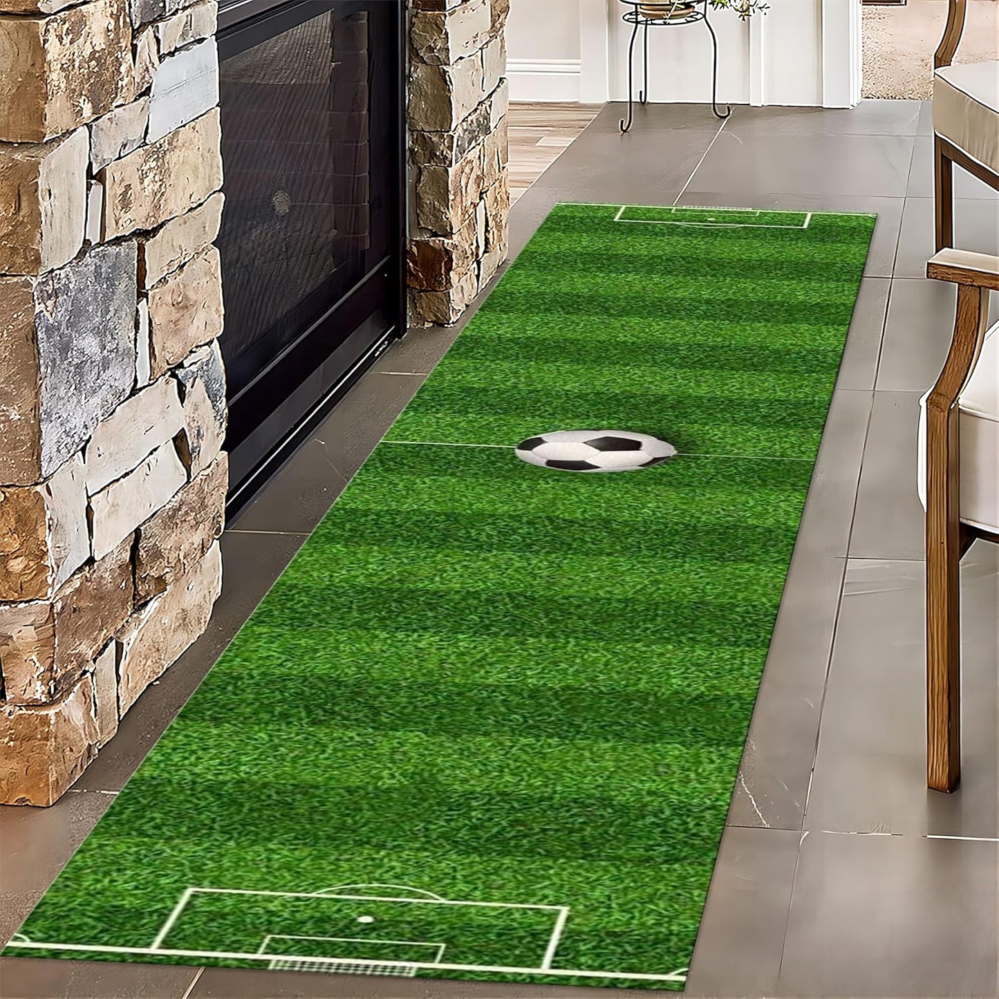 Football Game Area Rug for Living Room, 4x10ft, Soccer Sports Entryway Mat, Washable Durable High Traffic Rug, with Non Slip Backing Absorbent Carpets for Entryway Living Room